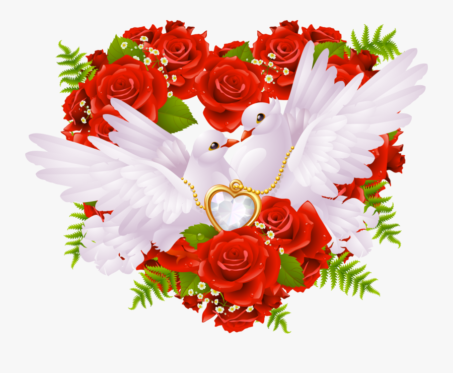 Wedding Flowers Png - Dove Birds With Roses, Transparent Clipart