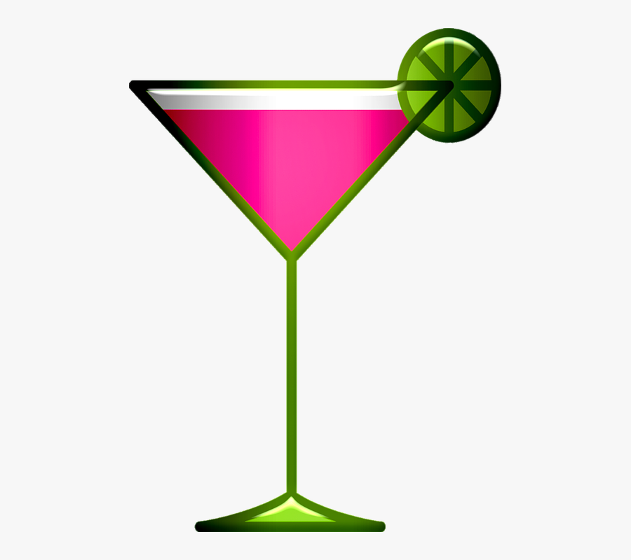 Cocktail, Drink, Pink, Lime, Glass, Refreshment - Cocktail Lime Clipart, Transparent Clipart