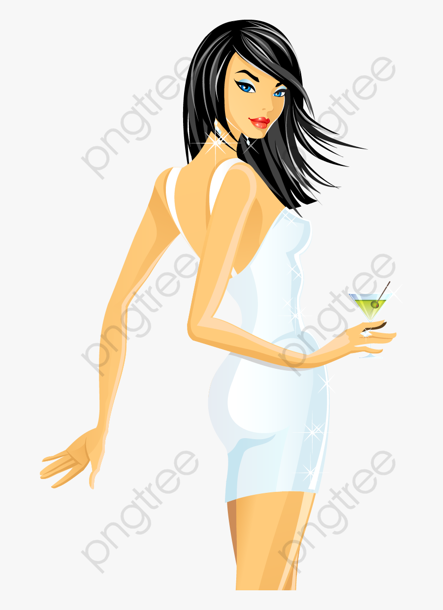 Sexy Girl Holding A Cocktail Dress - Sexy Woman Illustration Png, Transparent Clipart