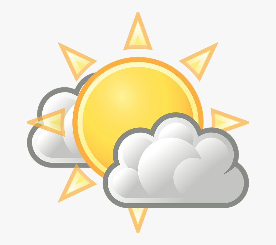 Warm, Sunny, Cloudy, Clouds, Sun, Summer, Sunrays - Clima Sol Con Nubes, Transparent Clipart