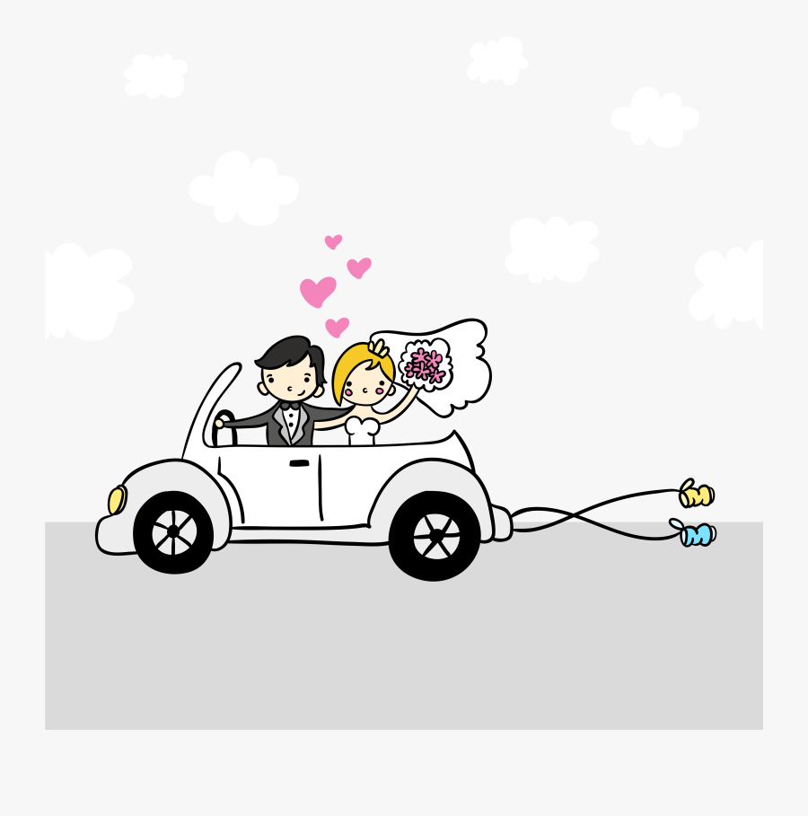 Couple Vector Marriage Cartoon Illustration Free Clipart - Car Wedding Cartoon Png, Transparent Clipart