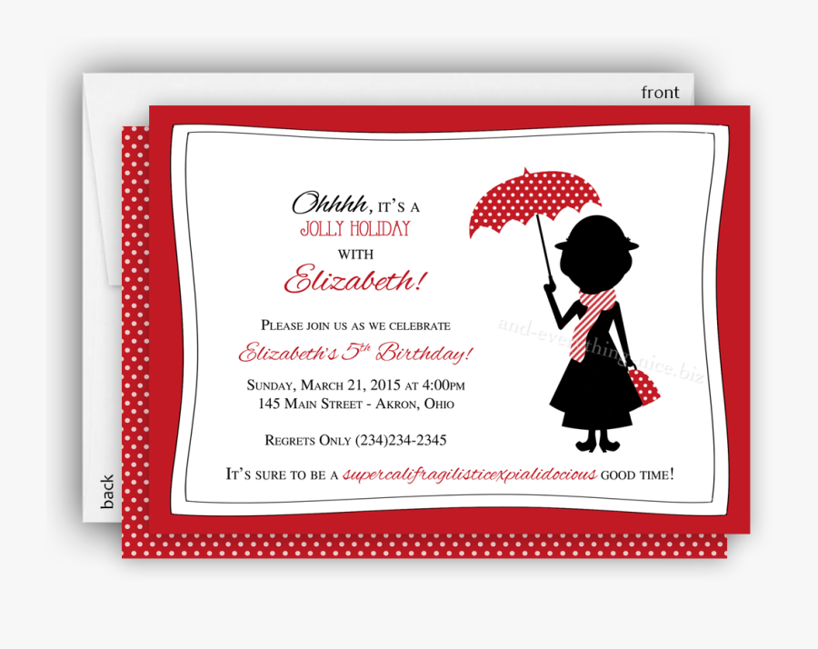 Mary Poppins Party Invitation • Baby Shower Birthday - Mary Poppins Birthday Invitation, Transparent Clipart