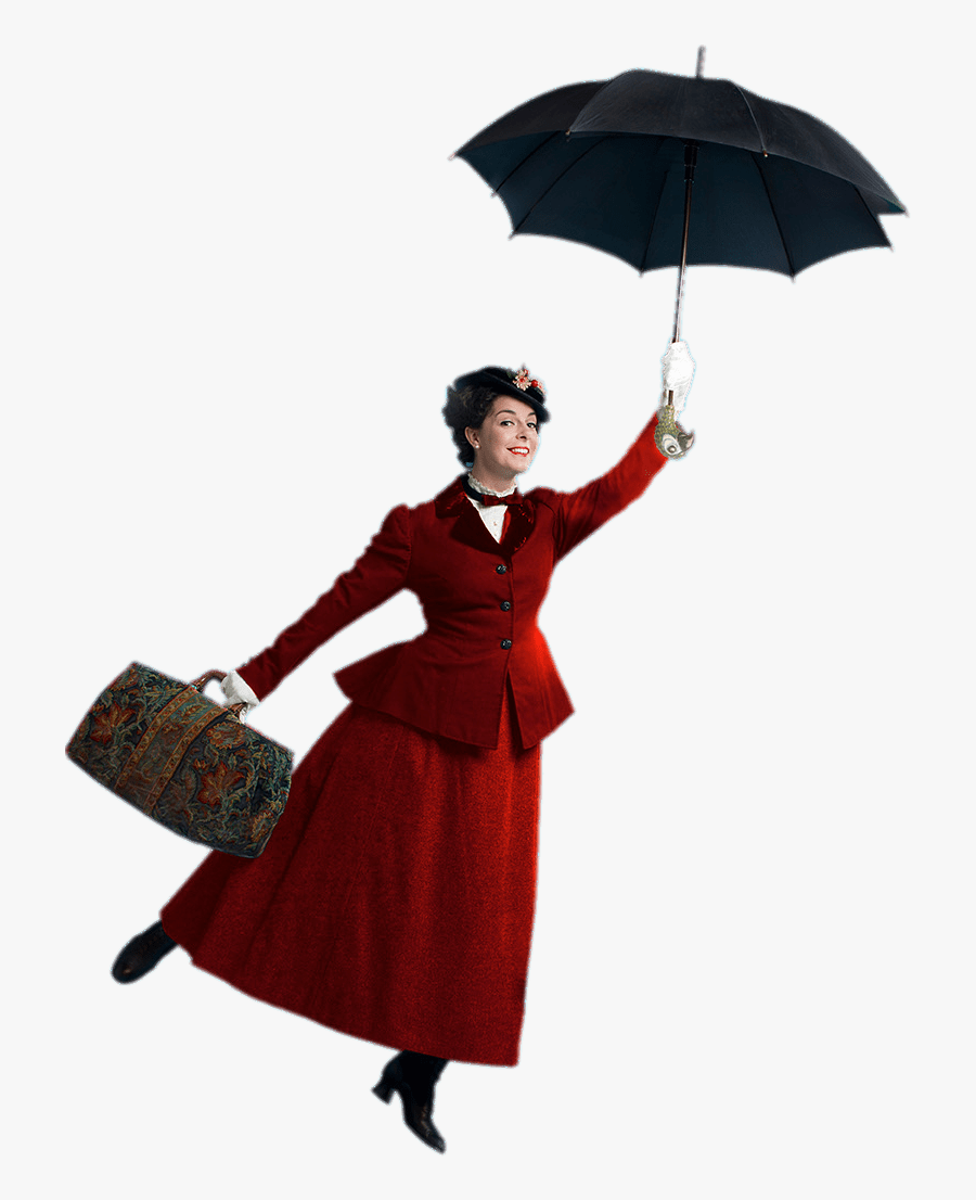 Mary Poppins With Open Umbrella - Mary Poppins White Background, Transparent Clipart