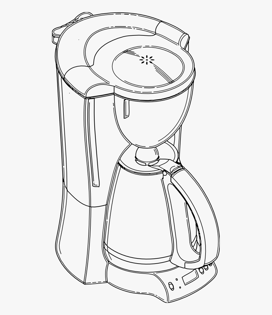 Coffee Maker Black White Line Art 555px - Coffee Maker Clipart Black And White, Transparent Clipart