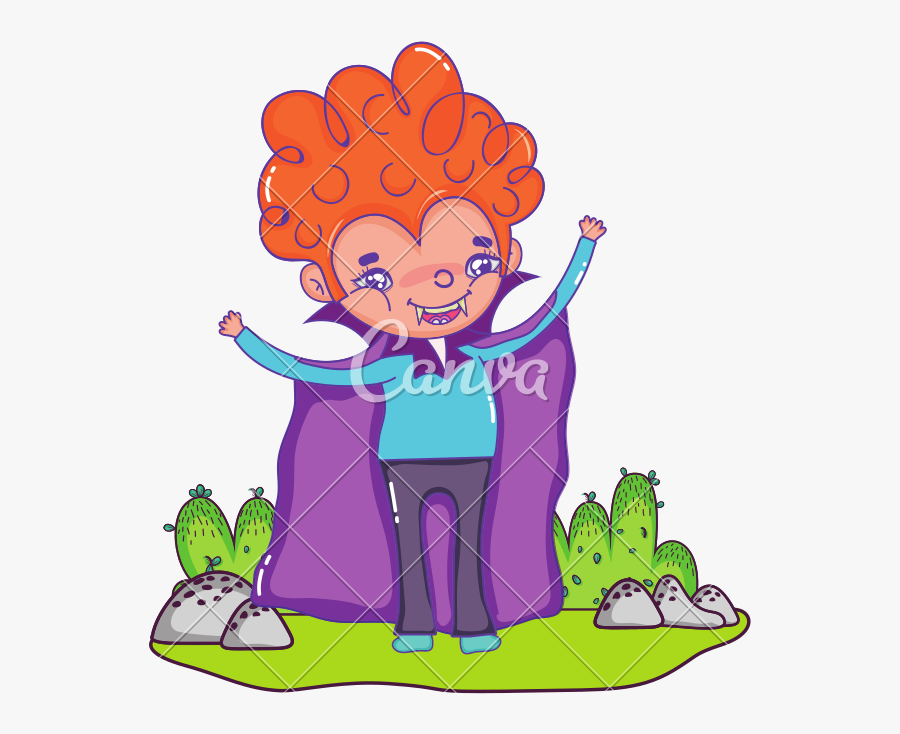 Funny Boy Vampire Costume In The Landscape - Vector Graphics, Transparent Clipart