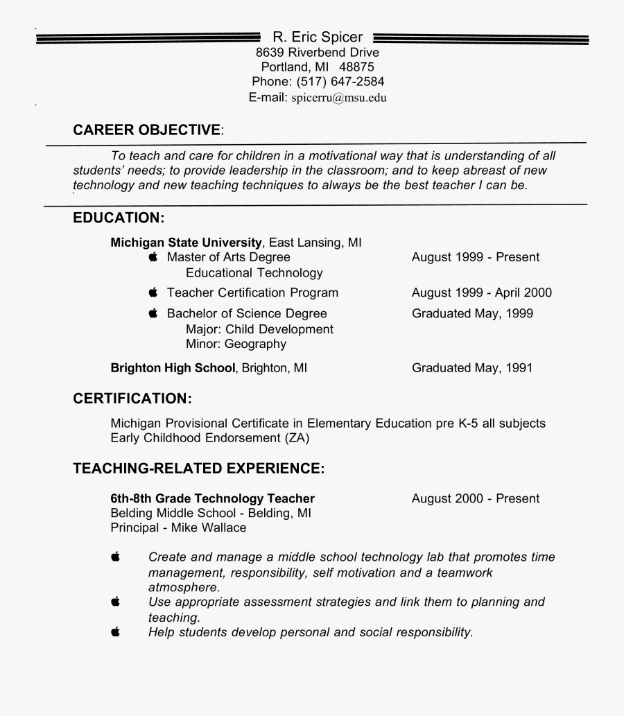 Teacher Resume Objective Statement Examples - Science Teacher Resume