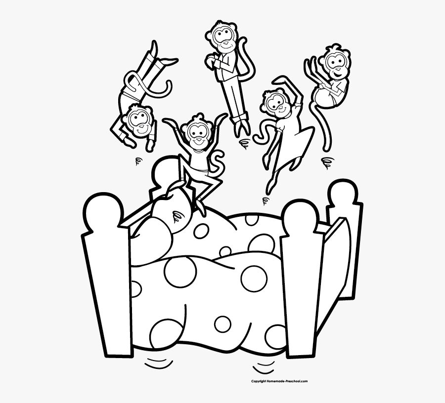 Jumping On Bed Clipart - Five Little Monkeys Drawing, Transparent Clipart