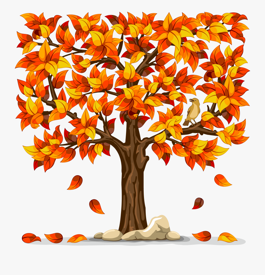 Tree With Falling Leaves Clip Art - Tree With Fall Leaves, Transparent Clipart