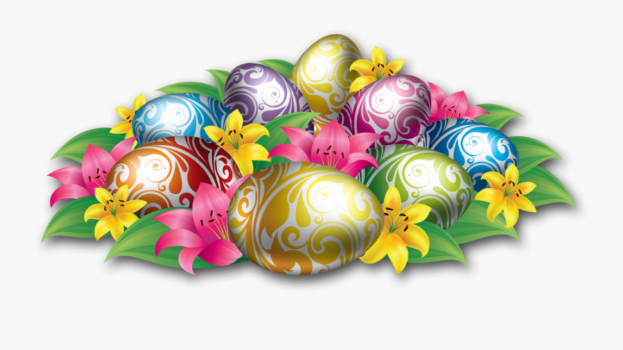 Large Easter Eggs With Flowers And Grass - Background Power Point Bergerak, Transparent Clipart