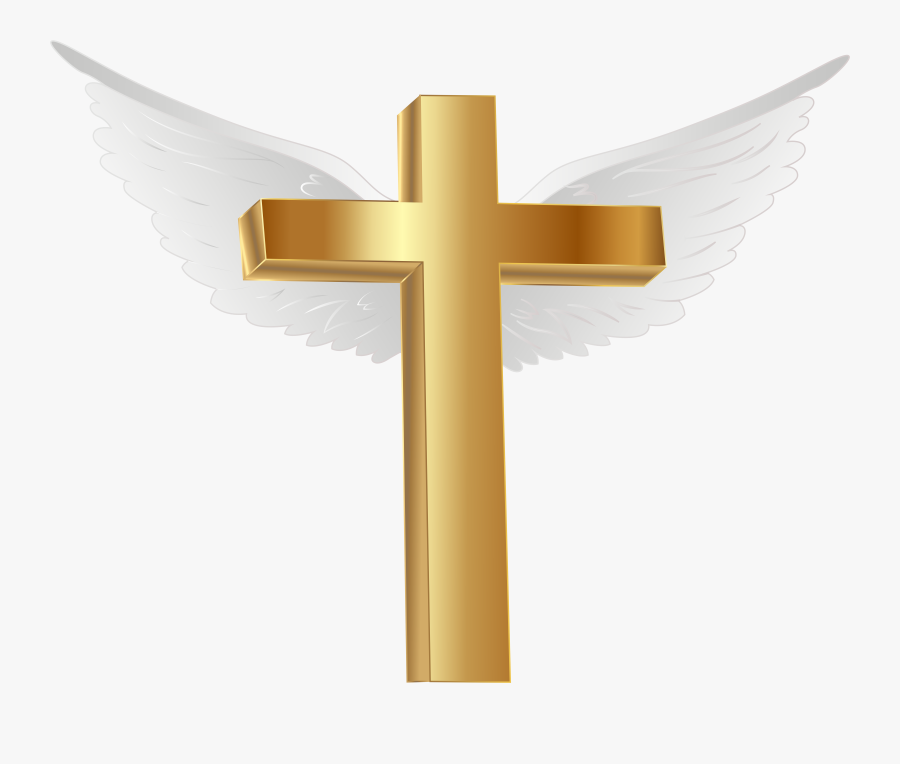 Gold Cross With Angel Wings Png Clip Art Image, Transparent Clipart