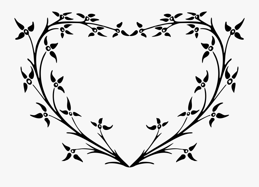 Heart Leaves Clipart - Black Floral Heart Transparent Png, Transparent Clipart