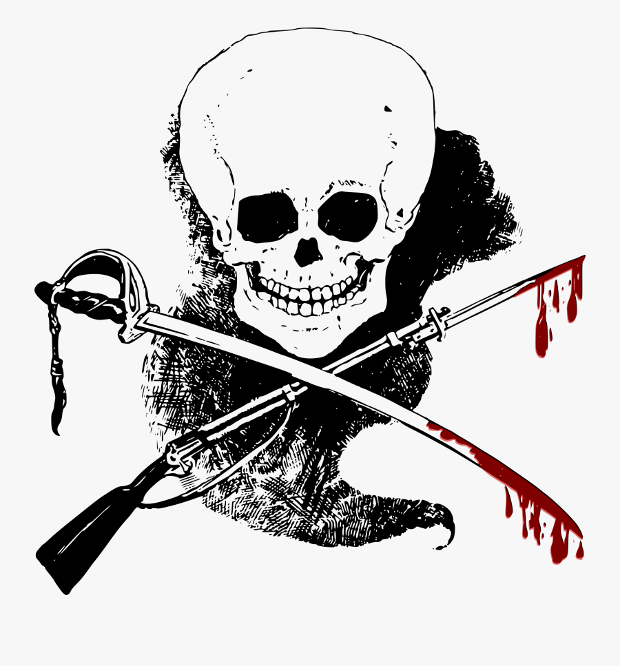Skull, Gun, Sword And Blood Clip Stock - Cross Rifle And Sword, Transparent Clipart