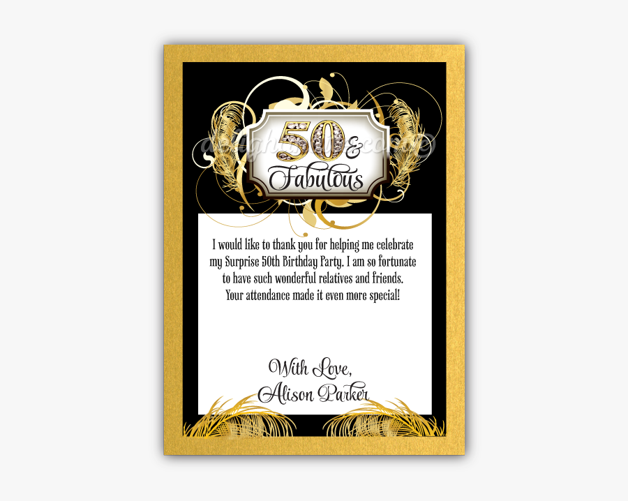 Clip Art Vintage Gold And Black - Thank You For Coming To My 50th Birthday Card, Transparent Clipart