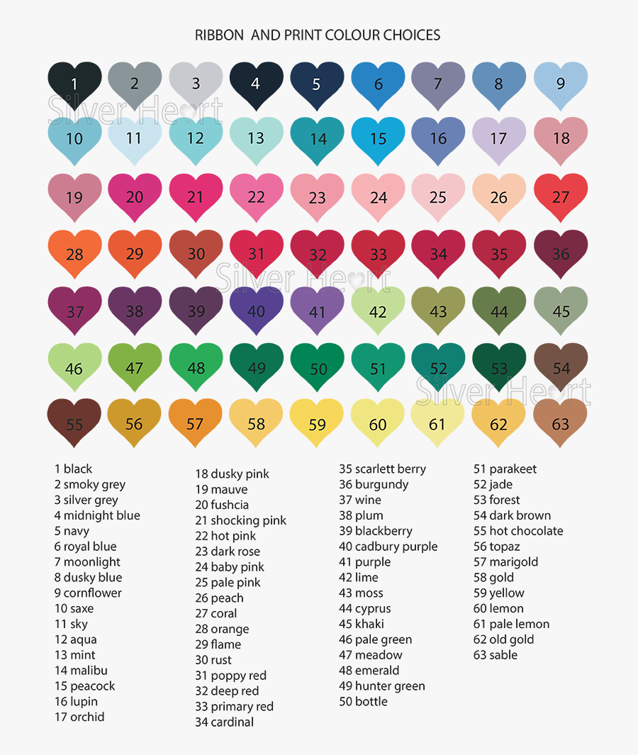 Colour Chart For Ribbon And Print - Types Of Heart Colour, Transparent Clipart