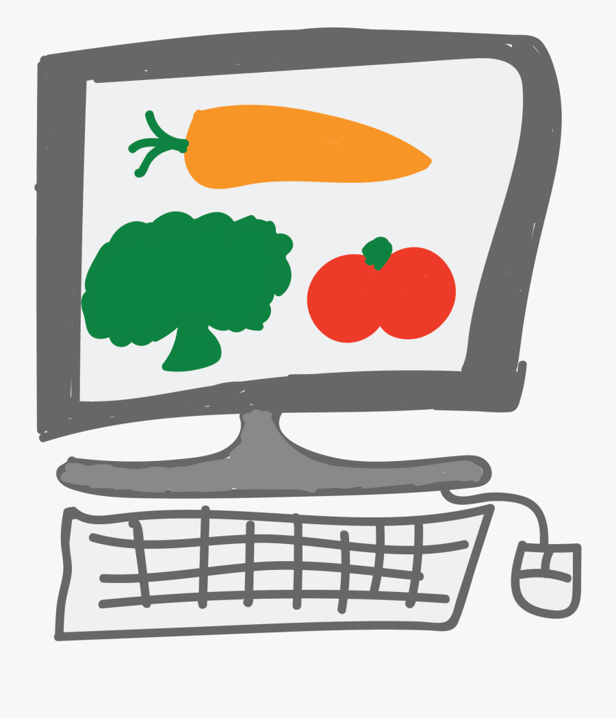 Hand Draw Picture Of A Computer With Vegetables On, Transparent Clipart