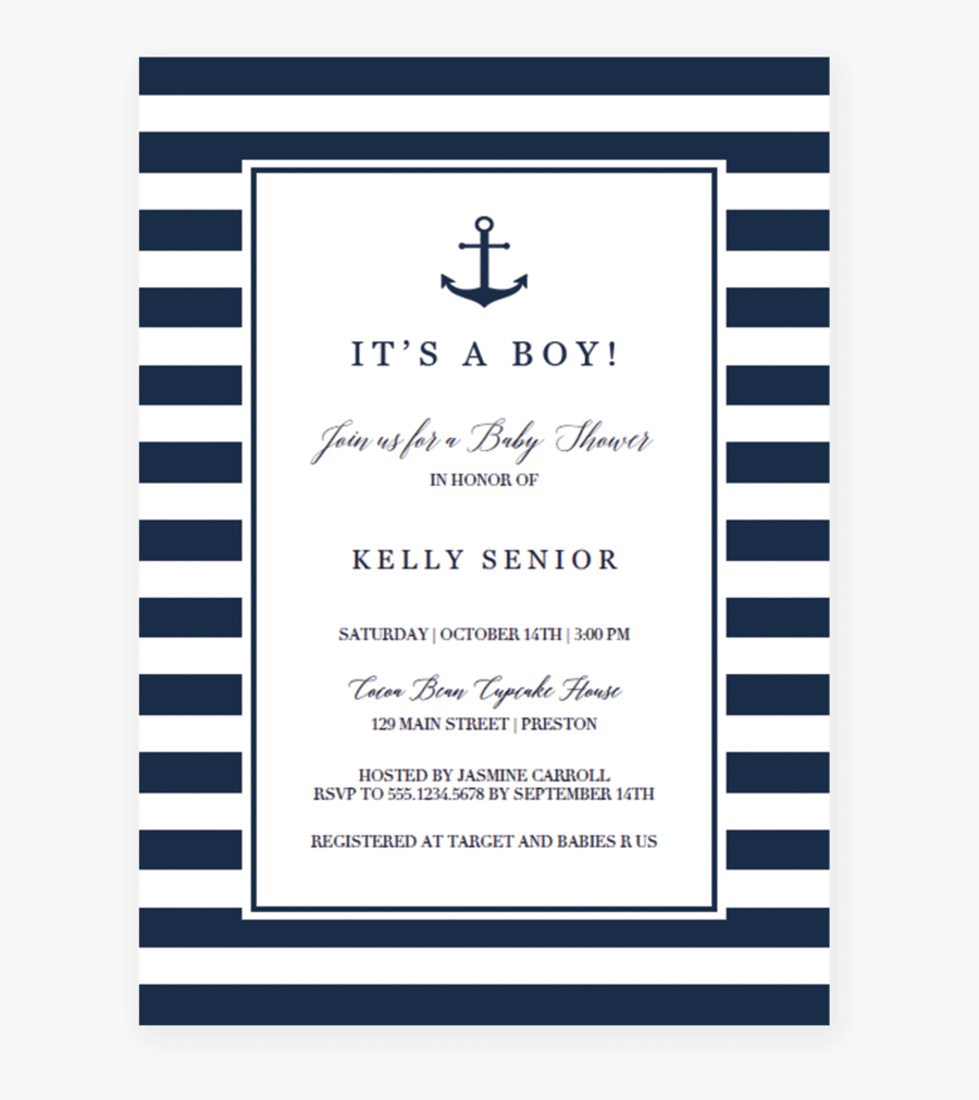 Clip Art Nautical Baby Shower Invitation - Nautical Baby Shower Invitations, Transparent Clipart