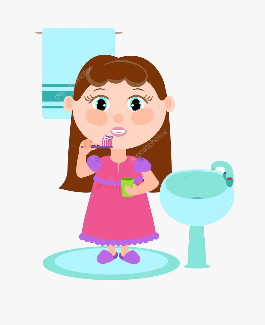 Brush Teeth Girl Brushing Her Clipart About The Children - Brush Teeth Girl Brushing Teeth Clipart, Transparent Clipart