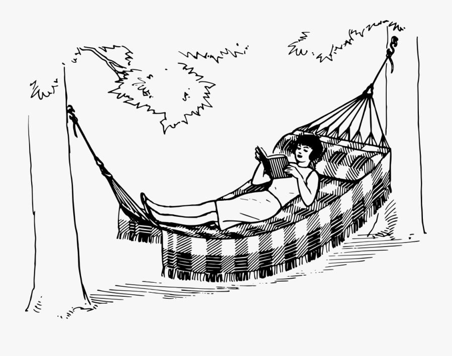 Hammock - Woman Reading In Hammock Line Art, Transparent Clipart