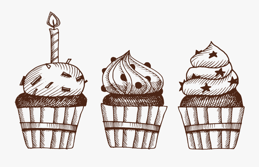 Cupcake Chocolate Cake Birthday Sketch Painted Artwork - Sketches For Birthday, Transparent Clipart