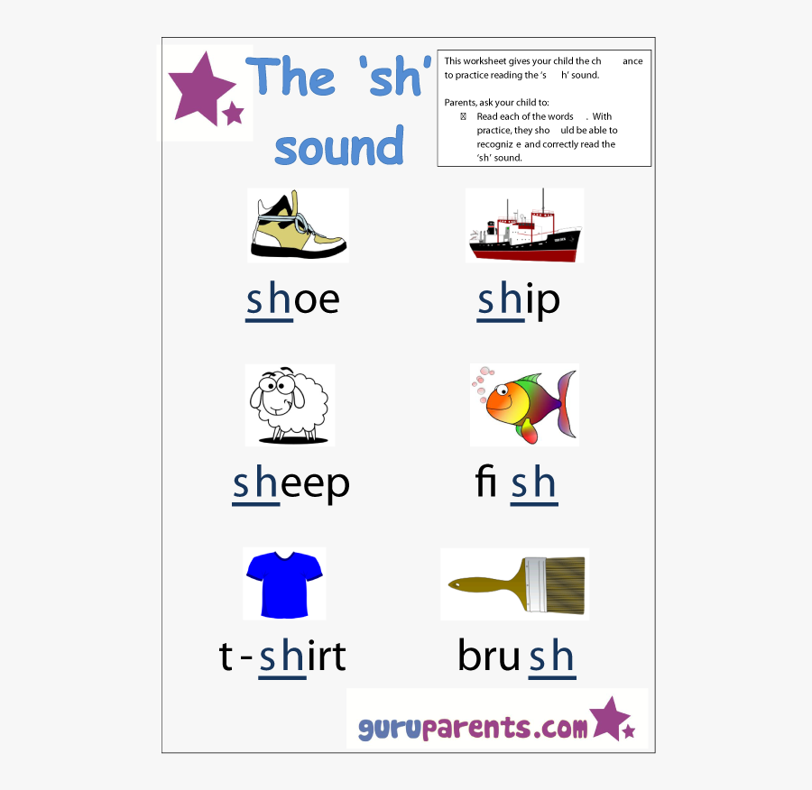 Word Beginning Sounds Worksheet - Sh Sounds, Transparent Clipart