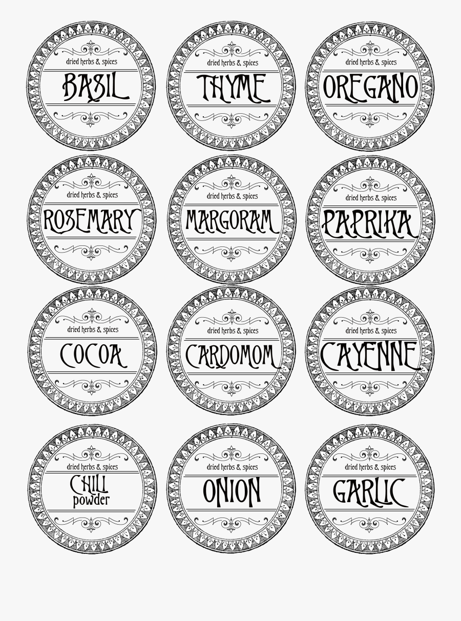 Printable Herb And Spice Jar Labels, Transparent Clipart