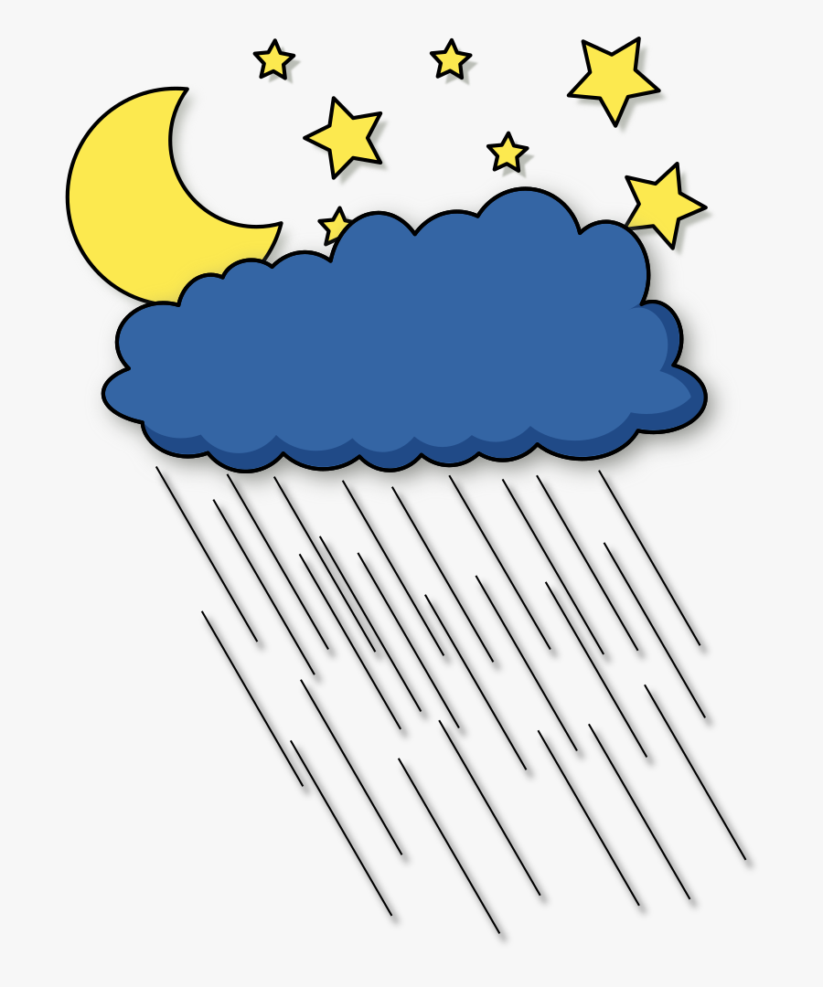 Rain, Heavy Rain, Cloud, Moon, Sky, Stars, Weather - Cartoon Pics Of Rainy Night, Transparent Clipart
