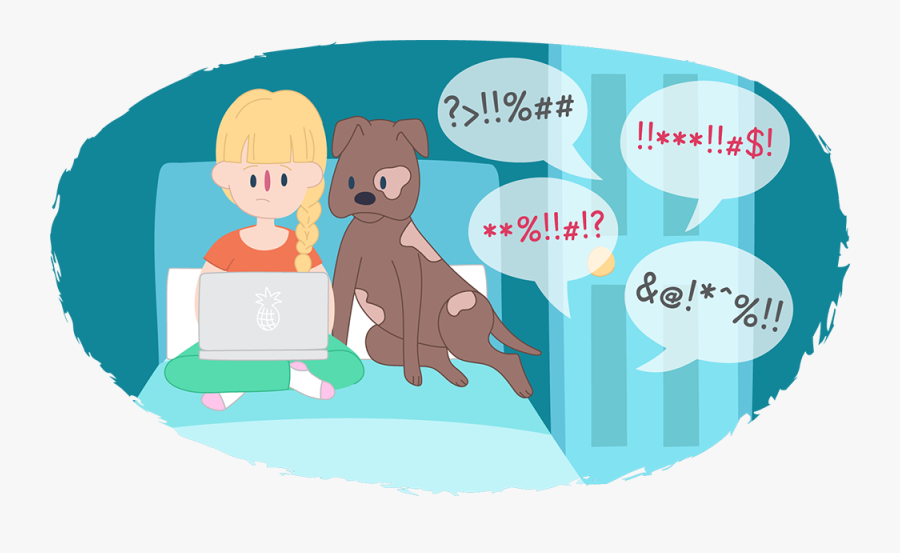 Girl In Room With Her Dog, Can Hear Arguing Next Door - Cartoon, Transparent Clipart