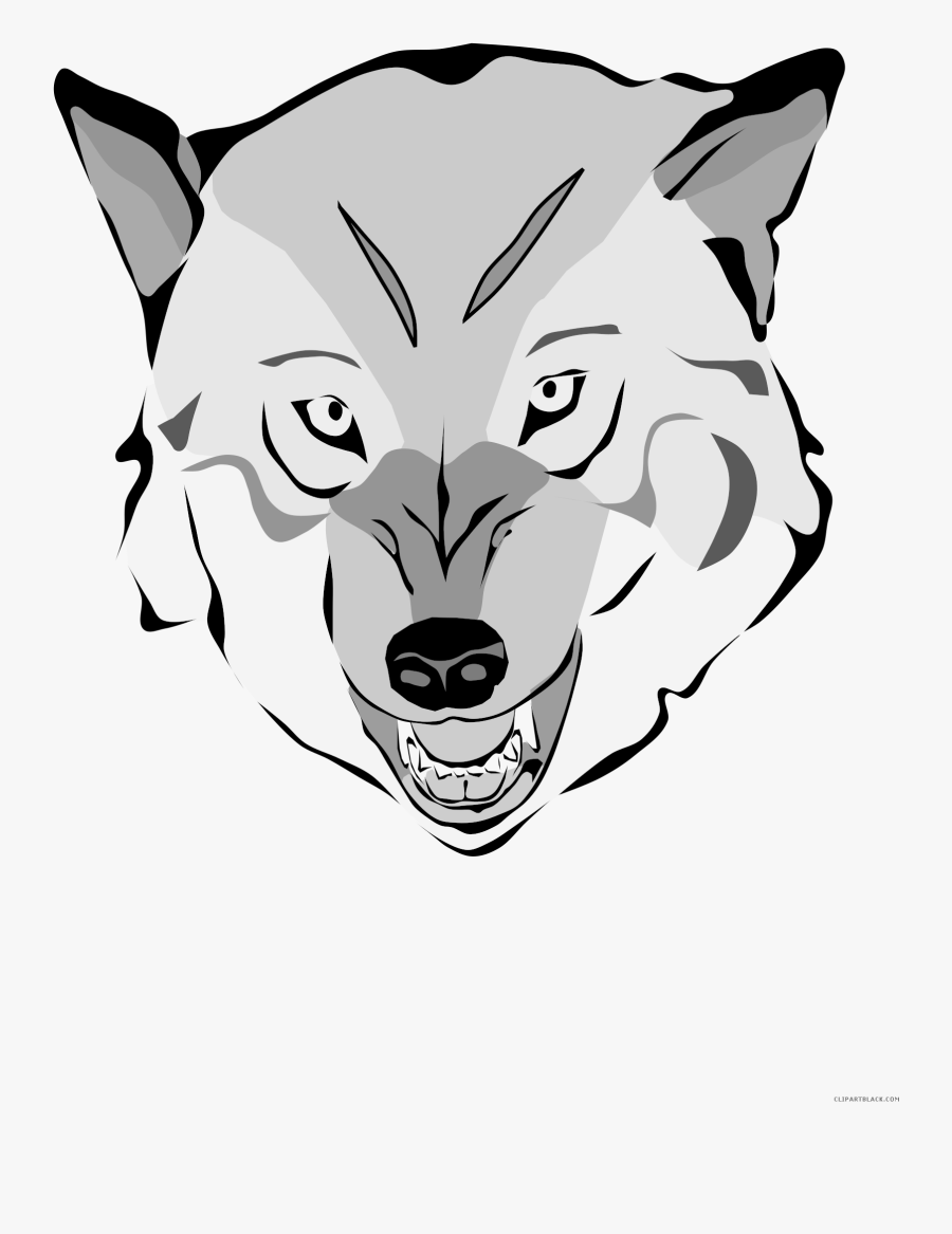 Wolf Face Animal Free Black White Clipart Images Clipartblack - Wolf Cartoon Face Png, Transparent Clipart