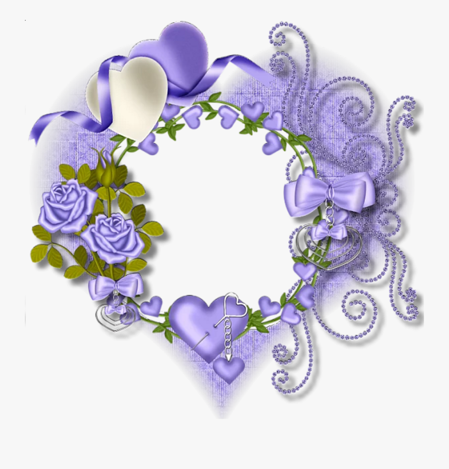 Purple Heart Flower Border, Transparent Clipart