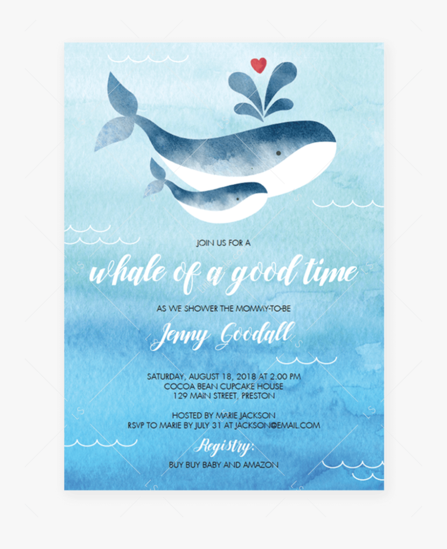 Transparent Whale Baby Shower - Boy Baby Shower Invitation Template, Transparent Clipart