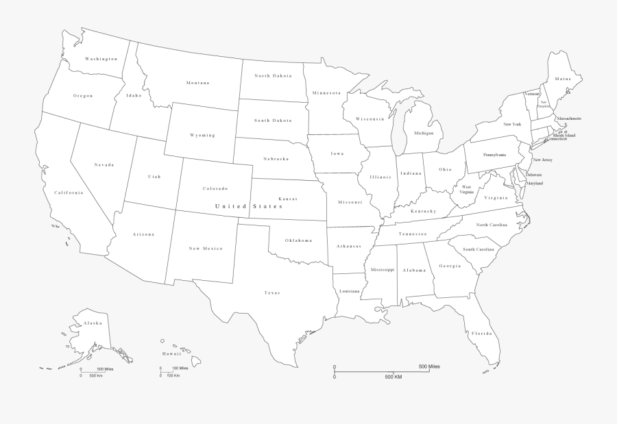 Clip Art Map Of Us Black And White - Us Map With Abbreviated States Free, Transparent Clipart