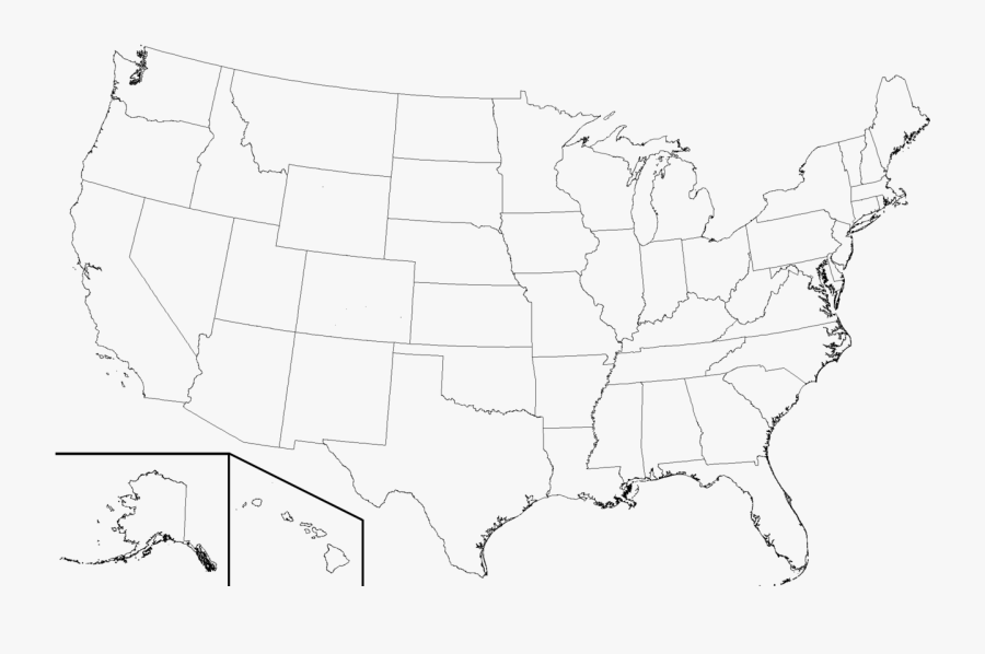 Transparent United States Clipart Black And White - High Resolution United States Map Blank, Transparent Clipart