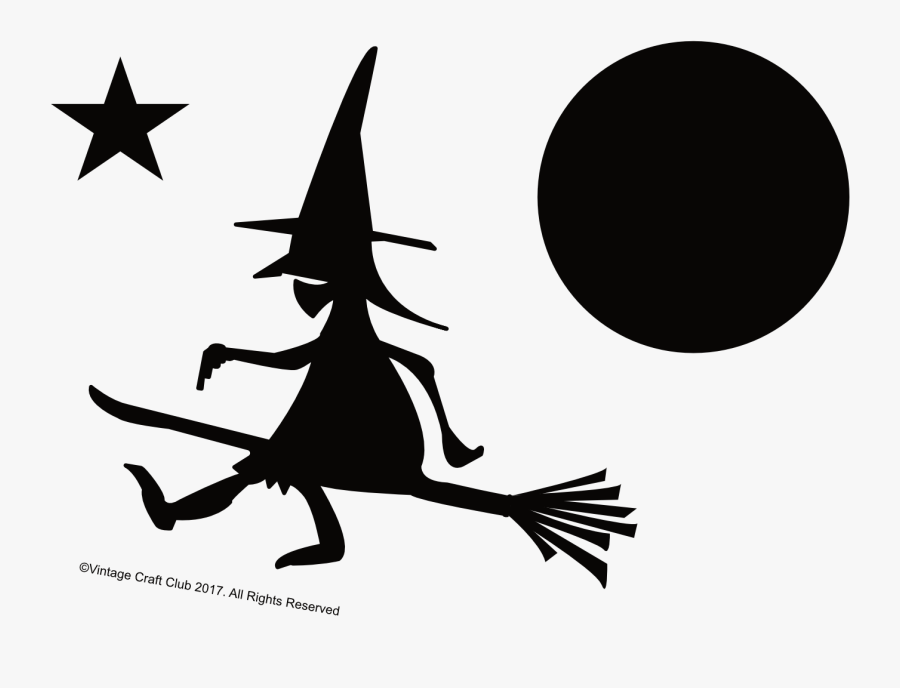 Witch Moon Stars Silhouette Image Illustration- - Illustration, Transparent Clipart