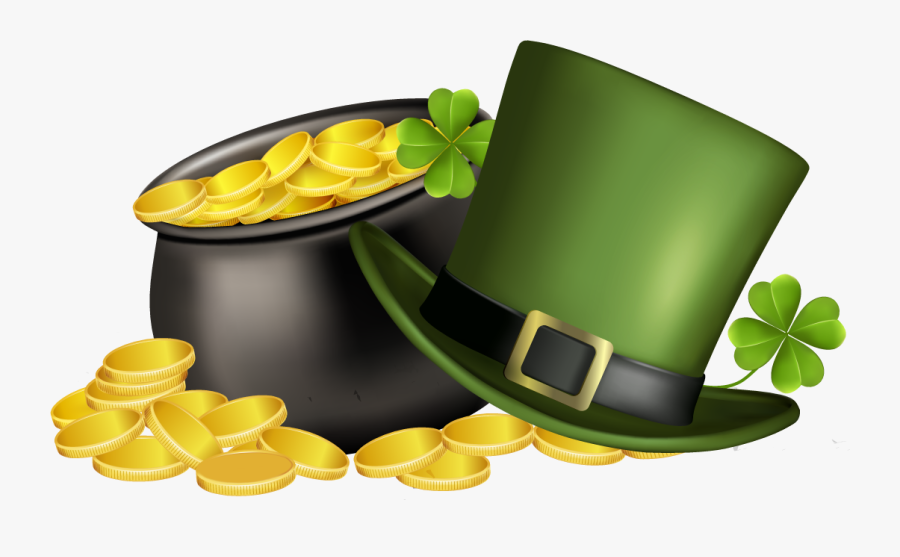 Patricks Day Pot Of Gold, Four Leaf Clover, And Green, Transparent Clipart