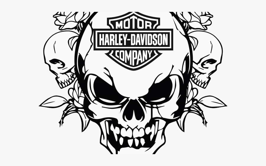 Transparent Harley Motorcycle Clipart Black And White - Skull Head Vector Png, Transparent Clipart
