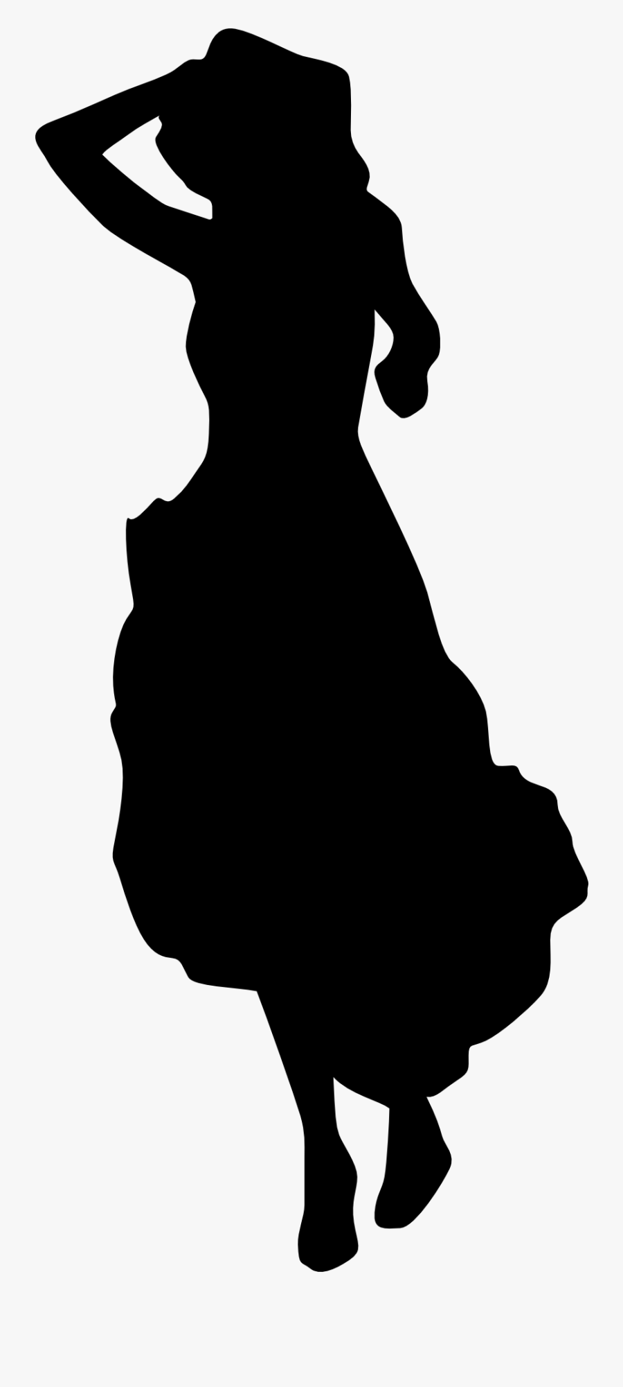 Lady Moving Woman Dress Silhouette Black White Drawing - Ladies Clipart Black And White, Transparent Clipart