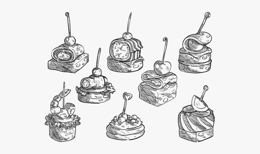 Free Hand Drawn Canapes Vectors - Canapes Sketch, Transparent Clipart