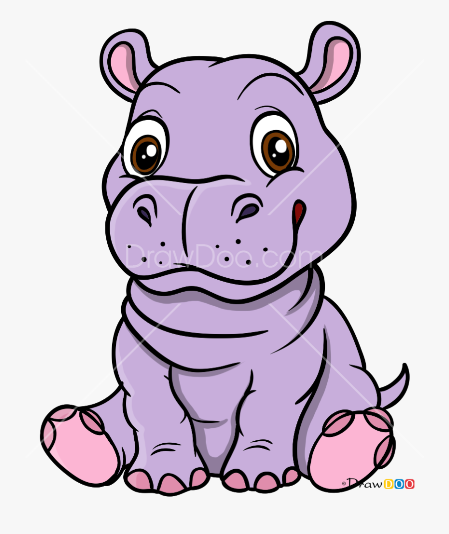 How To Draw Baby Hippo, Baby Animals - Baby Hippo Cartoon Drawing, Transparent Clipart