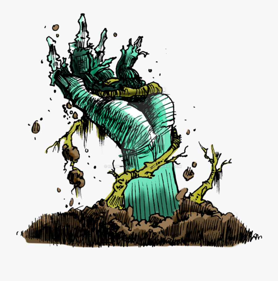 Illustration,fictional Art,art - Zombie Hand Through Ground Cartoon, Transparent Clipart