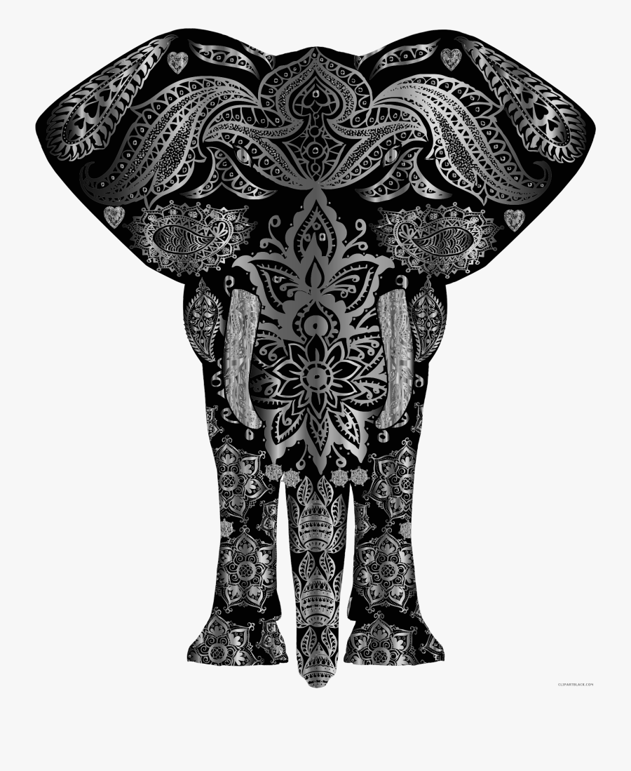 Floral Pattern Elephant Animal Free Black White Clipart - Elephant With ...