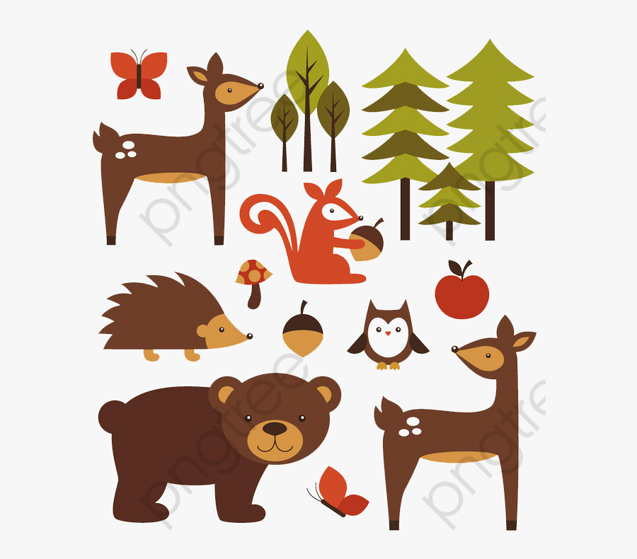 Forest Animals, Fawn, Hedgehog, Bear Png Transparent - Forest Animal Png Clipart, Transparent Clipart
