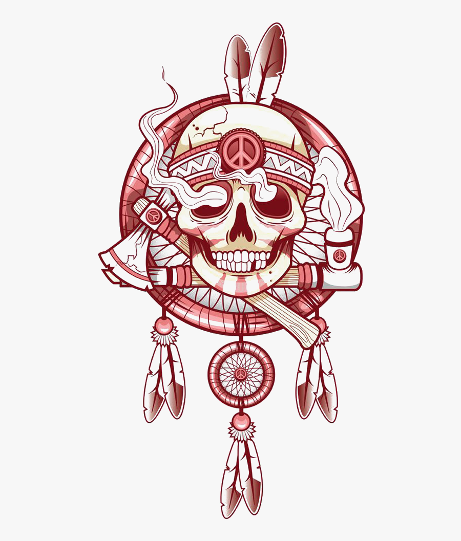 Tattoo Art Skull T-shirt Indian Drawing Clipart - Skull Dream Catcher Drawings, Transparent Clipart