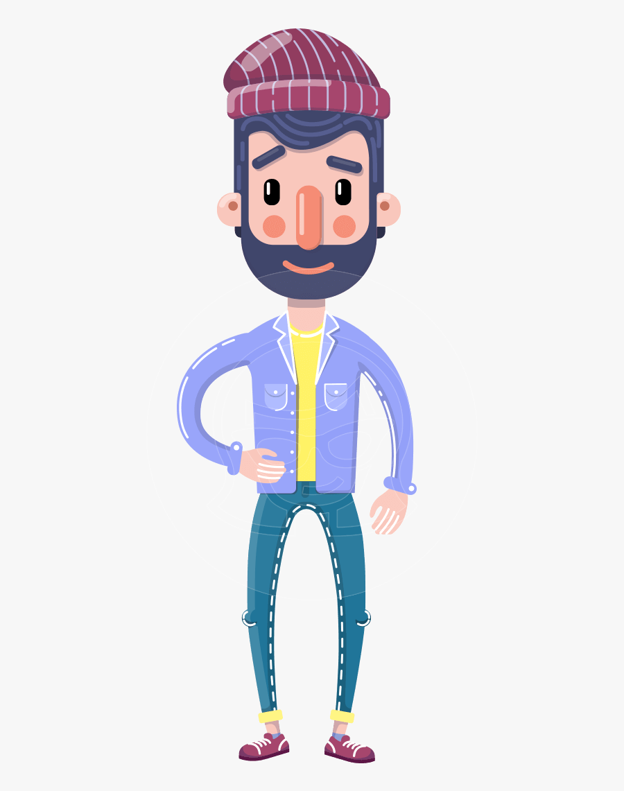 Man With Beard Cartoon Character In Flat Style - Rich Beard Man Cartoon, Transparent Clipart