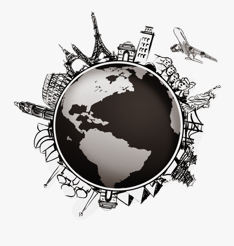 Image Library World Globe Map Compass - Airplane Travel Around The World, Transparent Clipart
