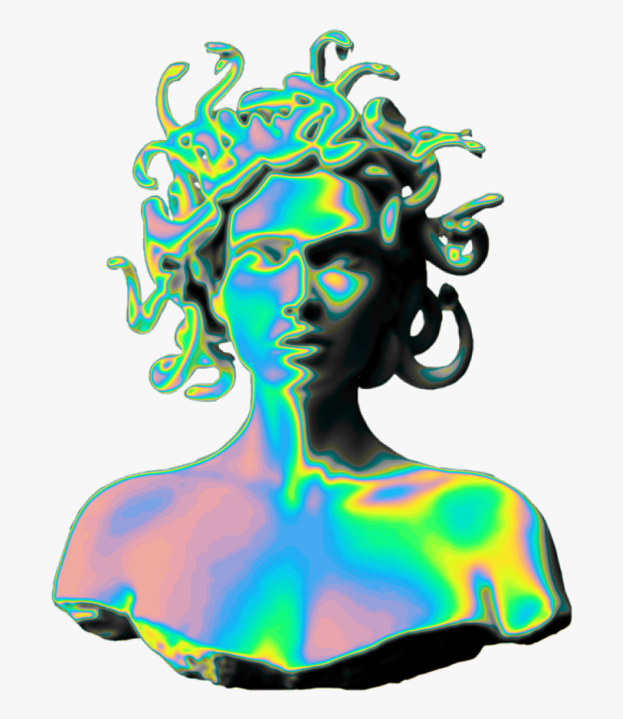 Holo Holographic Vaporwave Aesthetic Medusa Sculpture - Vaporwave Greek Statue Aesthetic, Transparent Clipart