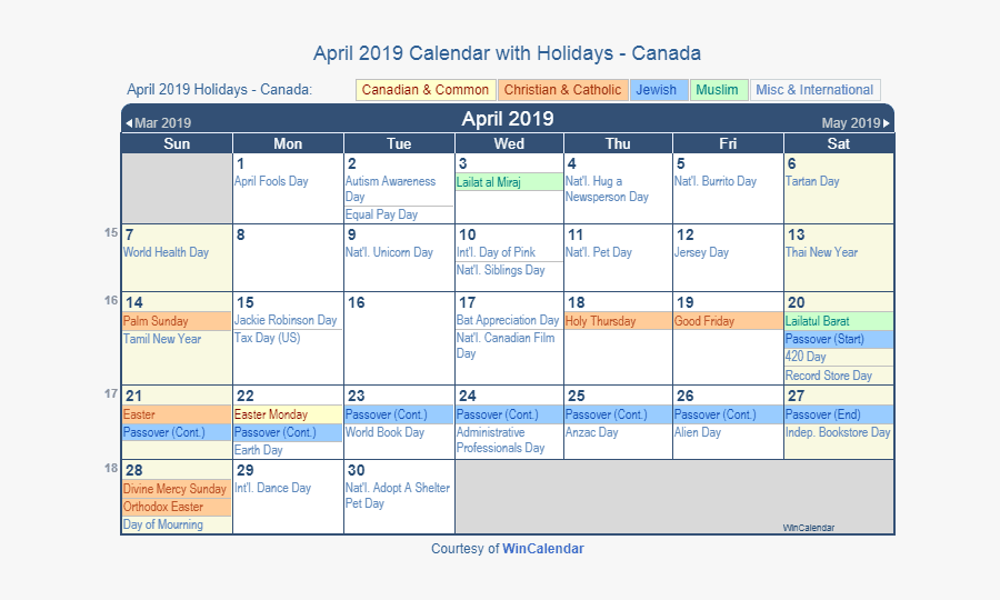 April 2019 Calendar Holiday Canada - United Nations Calendar 2019, Transparent Clipart