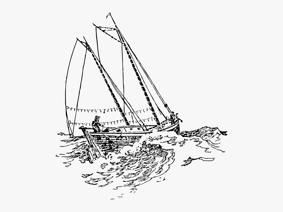 Boat Sailing In Strong Waves Svg Clip Arts - Boat In Storm Drawing