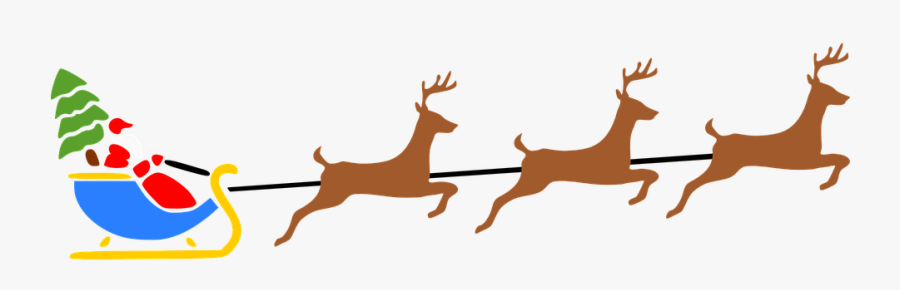 Santa, Christmas, Reindeer, Flying, Gifts, Recreation - Santa Sleigh With Reindeer Clipart, Transparent Clipart