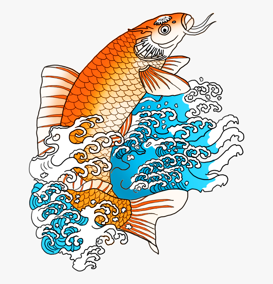 Orange Koi Fish In Waves Koi Fish Drawing, Fish Drawings, - Coy Fish Clip Art, Transparent Clipart