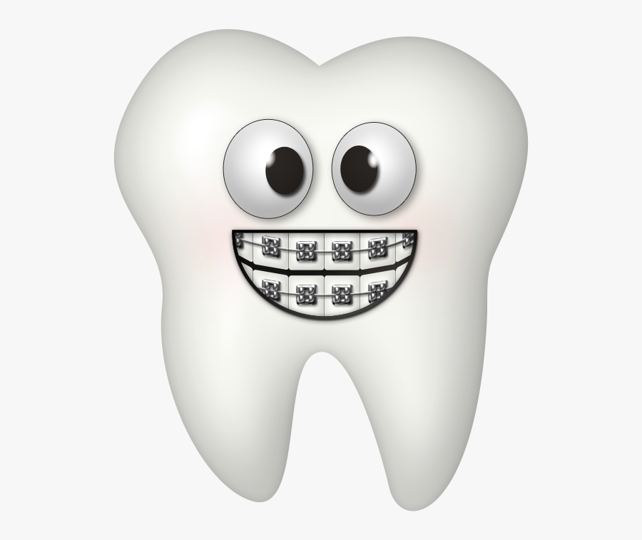 Tooth Crown Clipart - Cartoon Tooth With Braces, Transparent Clipart